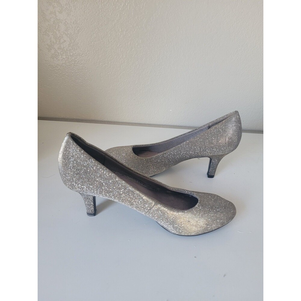 LifeStride Parigi Pumps Womens Size 8 Silver Shimmer Glitter Heels Comfort Shoes